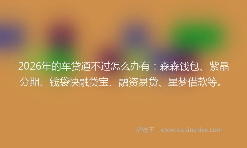 2026年的车贷通不过怎么办有：森森钱包、紫晶分期、钱袋快融贷宝、融资易贷、星梦借款等。