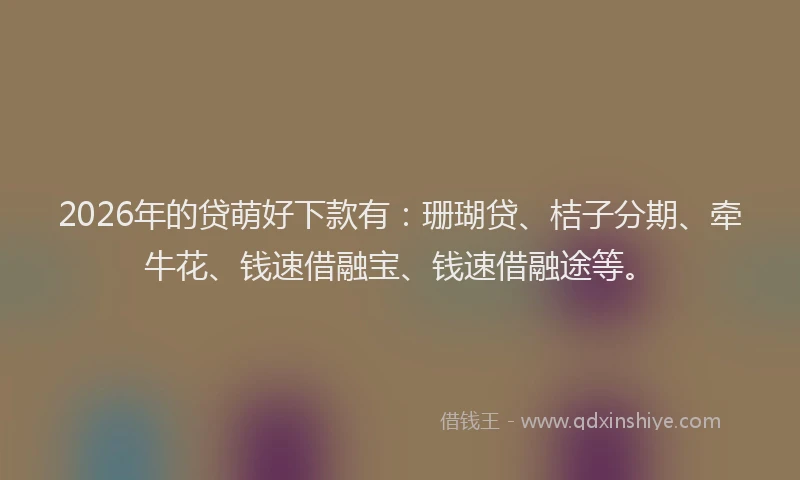 2026年的贷萌好下款有：珊瑚贷、桔子分期、牵牛花、钱速借融宝、钱速借融途等。