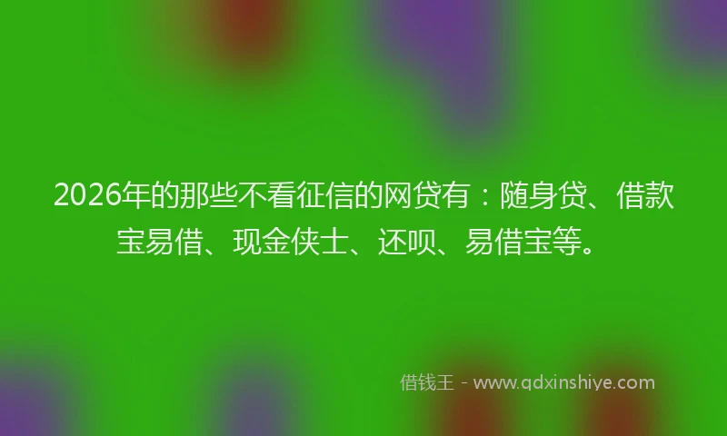 2026年的那些不看征信的网贷有：随身贷、借款宝易借、现金侠士、还呗、易借宝等。
