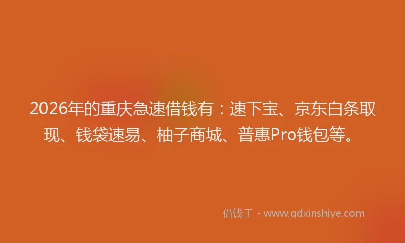 2026年的重庆急速借钱有：速下宝、京东白条取现、钱袋速易、柚子商城、普惠Pro钱包等。