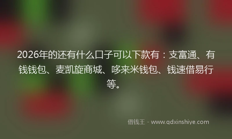2026年的还有什么口子可以下款有：支富通、有钱钱包、麦凯旋商城、哆来米钱包、钱速借易行等。