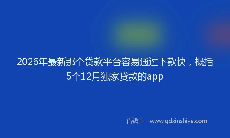 2026年最新那个贷款平台容易通过下款快，概括5个12月独家贷款的app