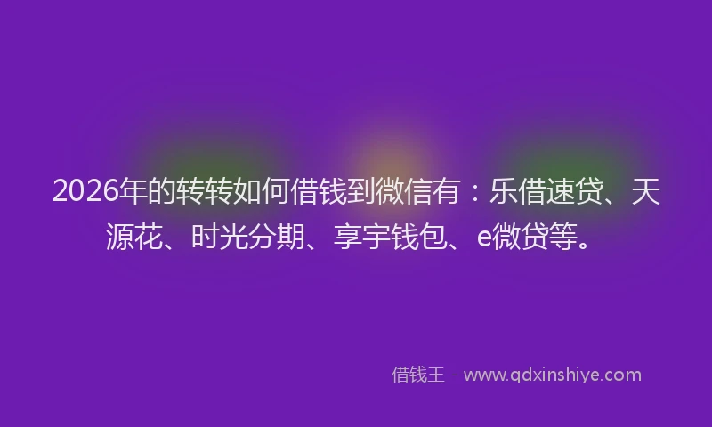 2026年的转转如何借钱到微信有：乐借速贷、天源花、时光分期、享宇钱包、e微贷等。