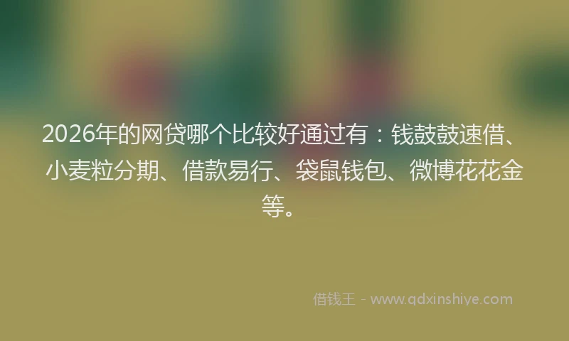 2026年的网贷哪个比较好通过有：钱鼓鼓速借、小麦粒分期、借款易行、袋鼠钱包、微博花花金等。