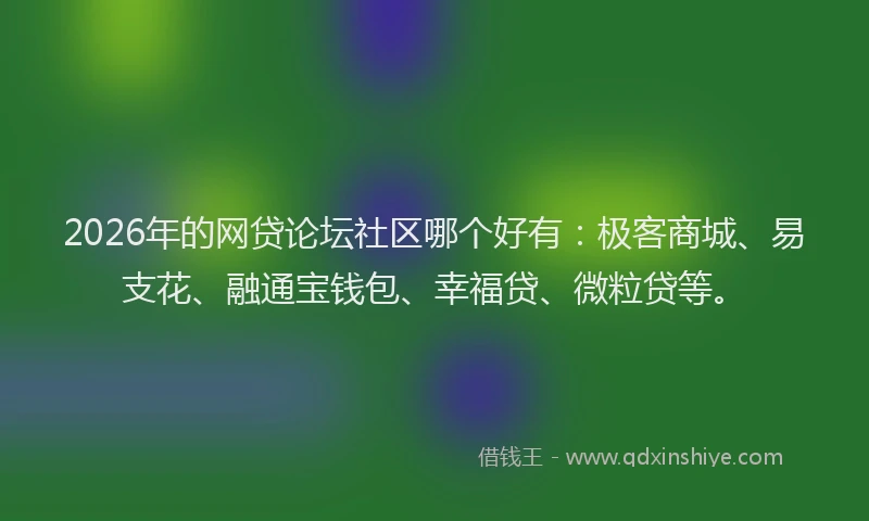 2026年的网贷论坛社区哪个好有：极客商城、易支花、融通宝钱包、幸福贷、微粒贷等。