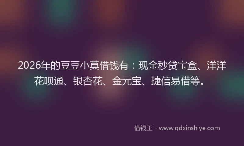 2026年的豆豆小莫借钱有：现金秒贷宝盒、洋洋花呗通、银杏花、金元宝、捷信易借等。