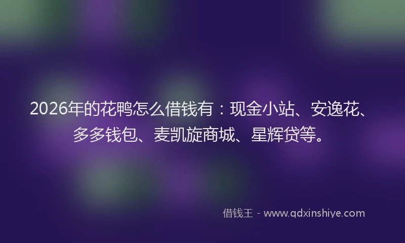 2026年的花鸭怎么借钱有：现金小站、安逸花、多多钱包、麦凯旋商城、星辉贷等。