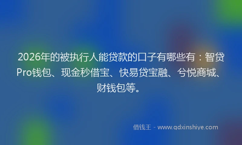 2026年的被执行人能贷款的口子有哪些有：智贷Pro钱包、现金秒借宝、快易贷宝融、兮悦商城、财钱包等。