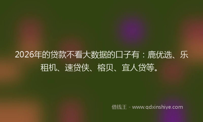 2026年的贷款不看大数据的口子有：鹿优选、乐租机、速贷侠、榕贝、宜人贷等。