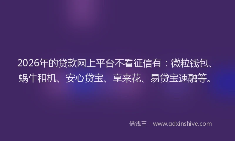 2026年的贷款网上平台不看征信有：微粒钱包、蜗牛租机、安心贷宝、享来花、易贷宝速融等。