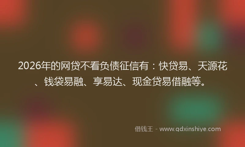 2026年的网贷不看负债征信有：快贷易、天源花、钱袋易融、享易达、现金贷易借融等。