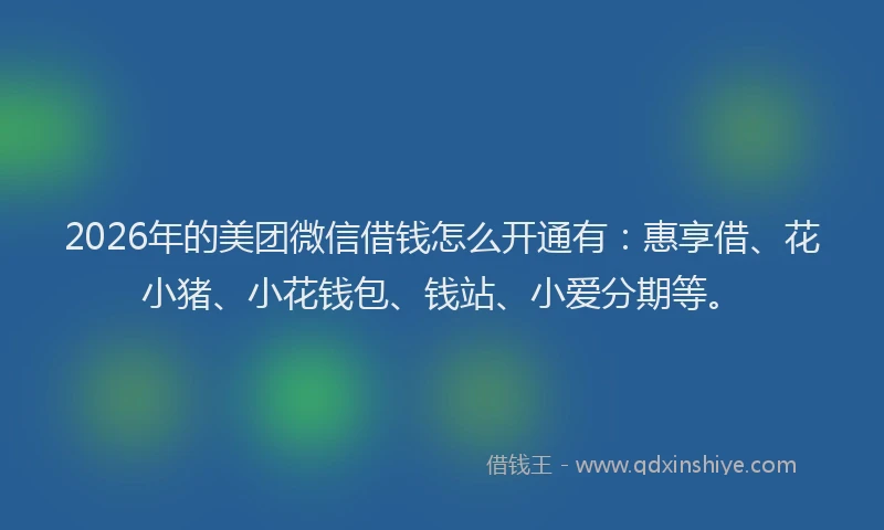 2026年的美团微信借钱怎么开通有：惠享借、花小猪、小花钱包、钱站、小爱分期等。