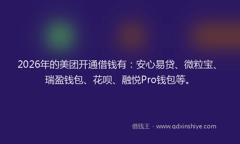 2026年的美团开通借钱有：安心易贷、微粒宝、瑞盈钱包、花呗、融悦Pro钱包等。