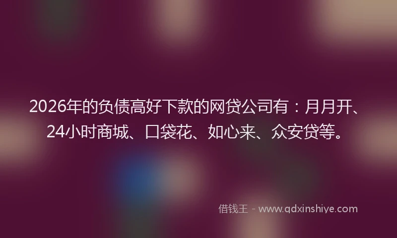 2026年的负债高好下款的网贷公司有：月月开、24小时商城、口袋花、如心来、众安贷等。