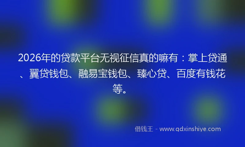 2026年的贷款平台无视征信真的嘛有：掌上贷通、翼贷钱包、融易宝钱包、臻心贷、百度有钱花等。