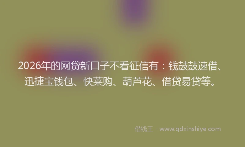 2026年的网贷新口子不看征信有：钱鼓鼓速借、迅捷宝钱包、快莱购、葫芦花、借贷易贷等。