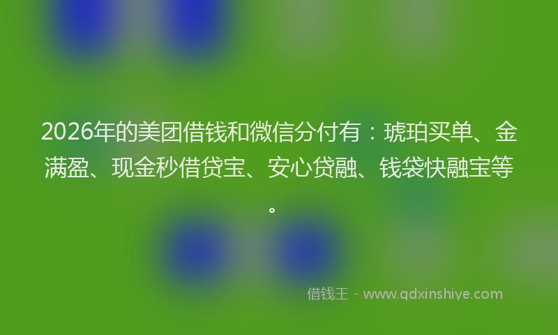 2026年的美团借钱和微信分付有：琥珀买单、金满盈、现金秒借贷宝、安心贷融、钱袋快融宝等。