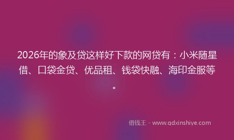 2026年的象及贷这样好下款的网贷有：小米随星借、口袋金贷、优品租、钱袋快融、海印金服等。