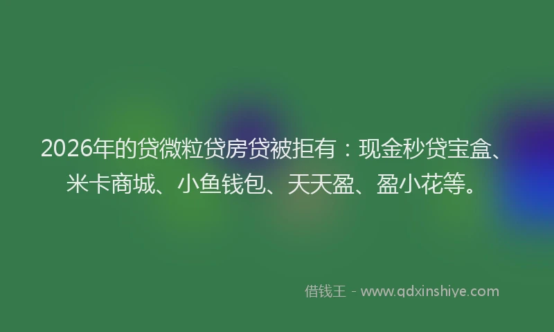 2026年的贷微粒贷房贷被拒有：现金秒贷宝盒、米卡商城、小鱼钱包、天天盈、盈小花等。