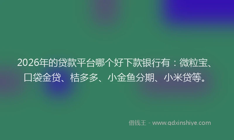 2026年的贷款平台哪个好下款银行有：微粒宝、口袋金贷、桔多多、小金鱼分期、小米贷等。