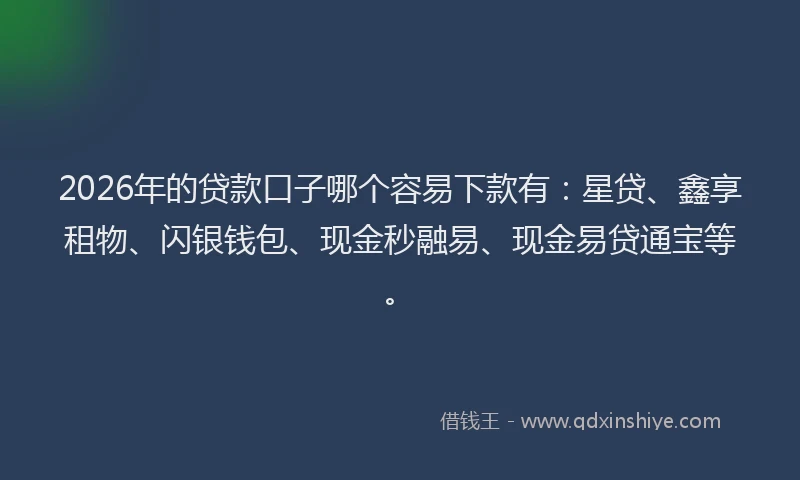 2026年的贷款口子哪个容易下款有：星贷、鑫享租物、闪银钱包、现金秒融易、现金易贷通宝等。