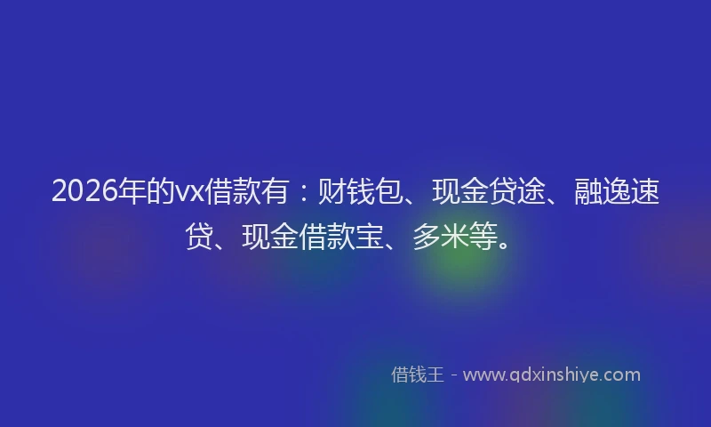 2026年的vx借款有：财钱包、现金贷途、融逸速贷、现金借款宝、多米等。