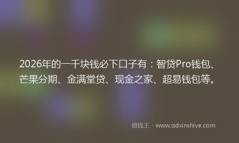 2026年的一千块钱必下口子有：智贷Pro钱包、芒果分期、金满堂贷、现金之家、超易钱包等。
