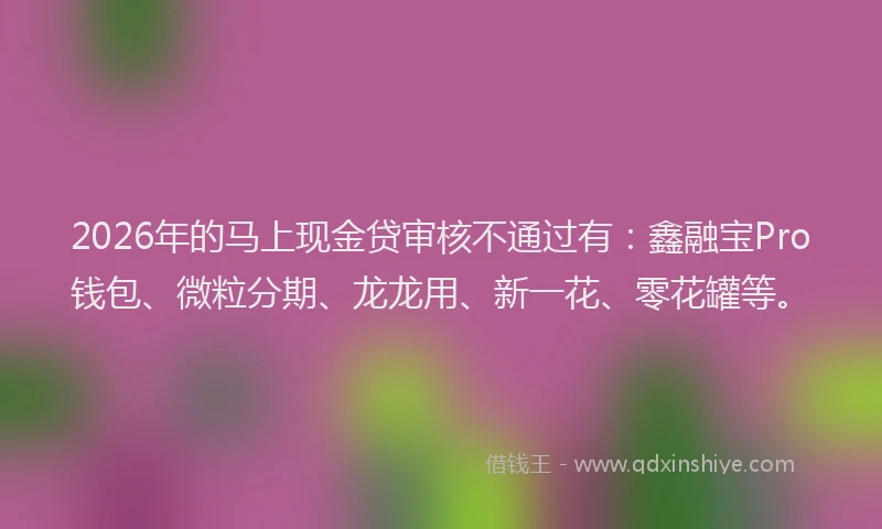 2026年的马上现金贷审核不通过有：鑫融宝Pro钱包、微粒分期、龙龙用、新一花、零花罐等。