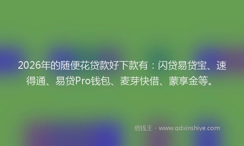 2026年的随便花贷款好下款有：闪贷易贷宝、速得通、易贷Pro钱包、麦芽快借、蒙享金等。