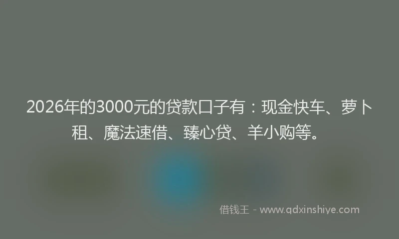 2026年的3000元的贷款口子有：现金快车、萝卜租、魔法速借、臻心贷、羊小购等。