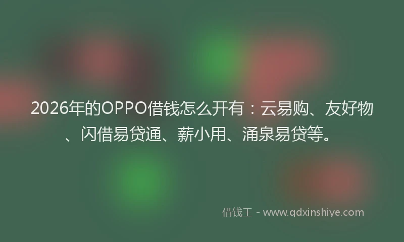 2026年的OPPO借钱怎么开有：云易购、友好物、闪借易贷通、薪小用、涌泉易贷等。