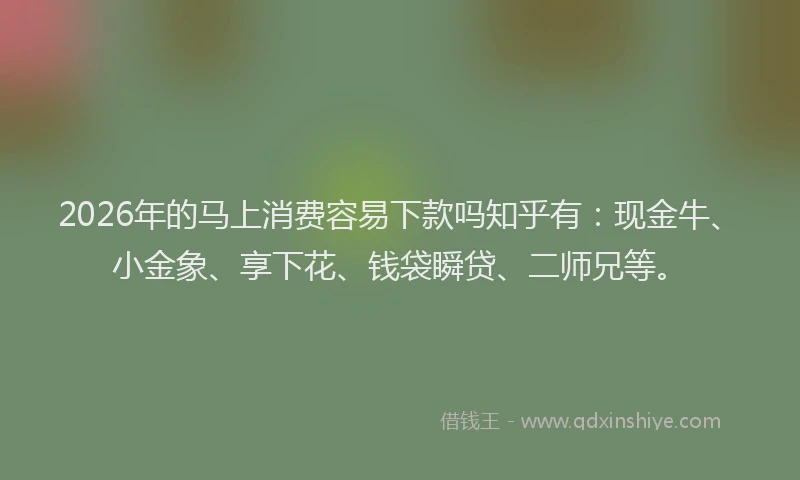 2026年的马上消费容易下款吗知乎有：现金牛、小金象、享下花、钱袋瞬贷、二师兄等。