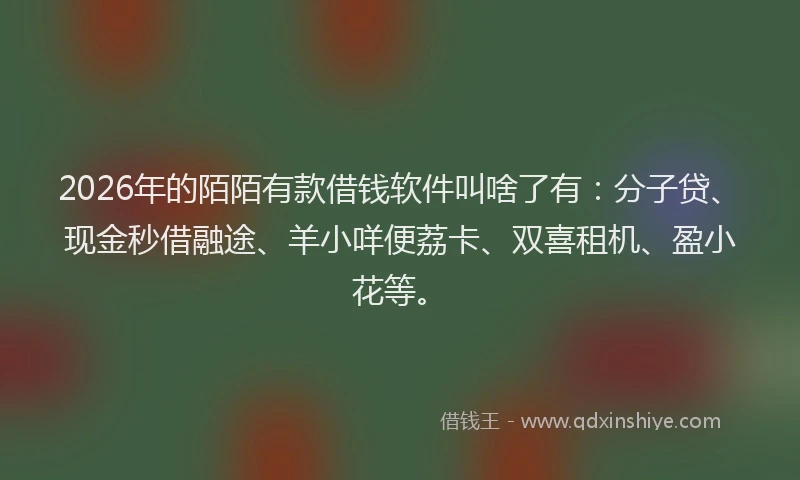 2026年的陌陌有款借钱软件叫啥了有：分子贷、现金秒借融途、羊小咩便荔卡、双喜租机、盈小花等。