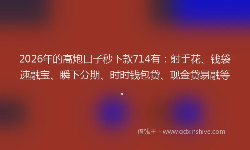 2026年的高炮口子秒下款714有：射手花、钱袋速融宝、瞬下分期、时时钱包贷、现金贷易融等。