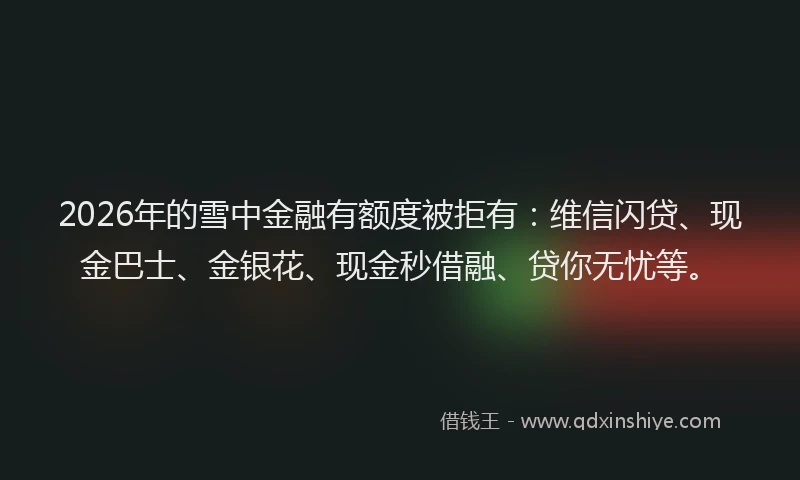 2026年的雪中金融有额度被拒有：维信闪贷、现金巴士、金银花、现金秒借融、贷你无忧等。
