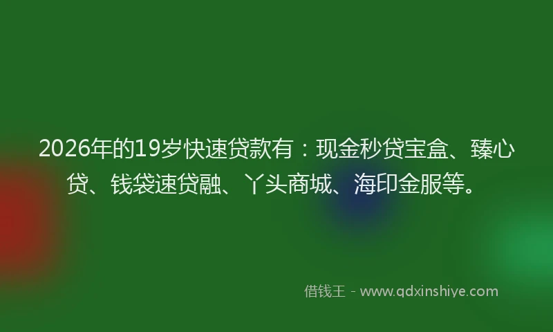 2026年的19岁快速贷款有：现金秒贷宝盒、臻心贷、钱袋速贷融、丫头商城、海印金服等。