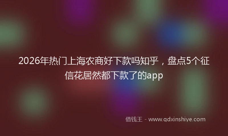 2026年热门上海农商好下款吗知乎，盘点5个征信花居然都下款了的app