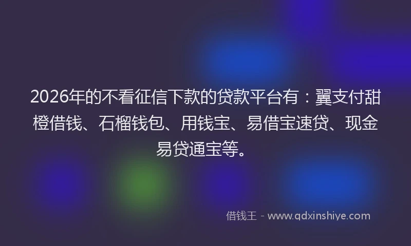 2026年的不看征信下款的贷款平台有：翼支付甜橙借钱、石榴钱包、用钱宝、易借宝速贷、现金易贷通宝等。
