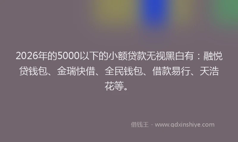 2026年的5000以下的小额贷款无视黑白有：融悦贷钱包、金瑞快借、全民钱包、借款易行、天浩花等。
