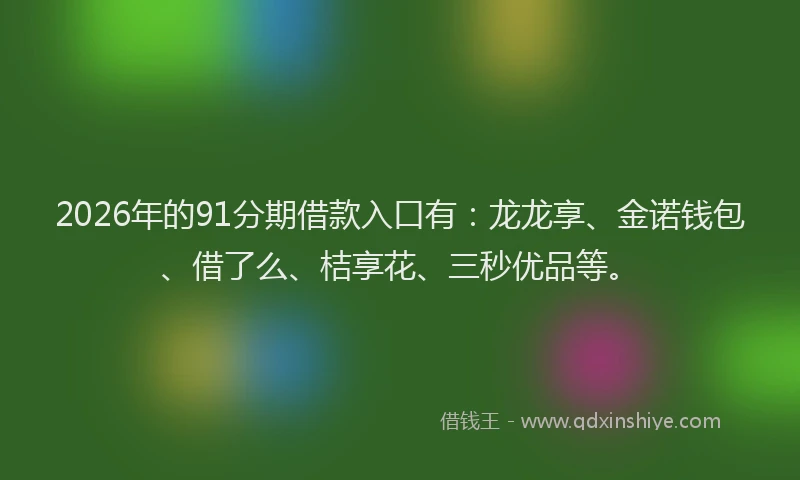 2026年的91分期借款入口有：龙龙享、金诺钱包、借了么、桔享花、三秒优品等。