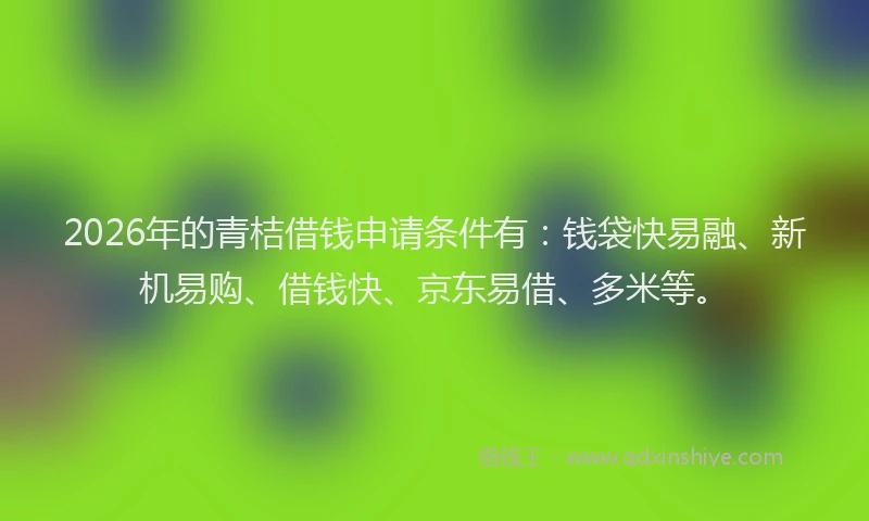 2026年的青桔借钱申请条件有：钱袋快易融、新机易购、借钱快、京东易借、多米等。