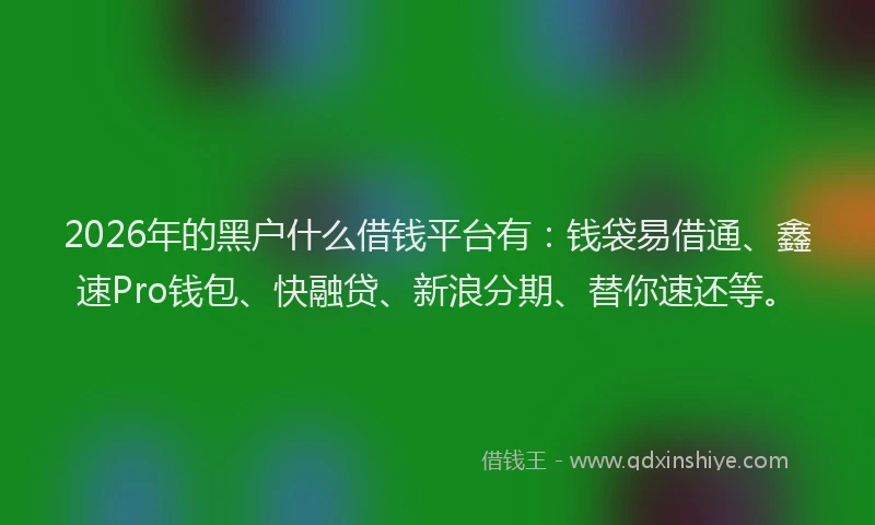 2026年的黑户什么借钱平台有：钱袋易借通、鑫速Pro钱包、快融贷、新浪分期、替你速还等。