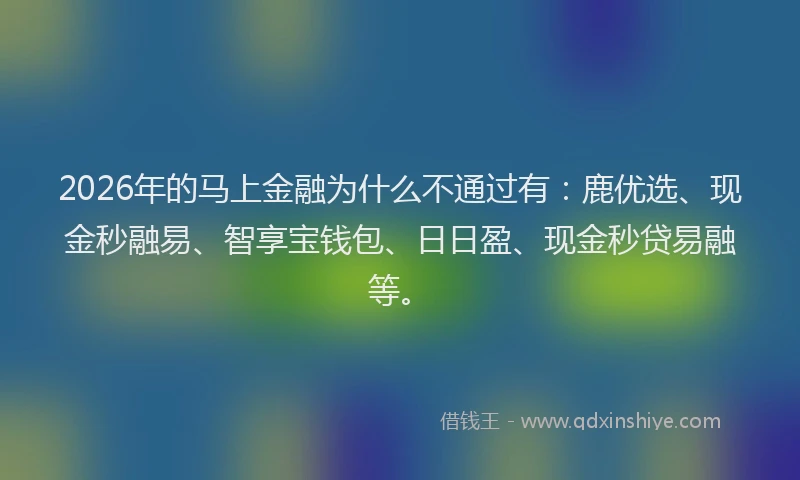 2026年的马上金融为什么不通过有：鹿优选、现金秒融易、智享宝钱包、日日盈、现金秒贷易融等。