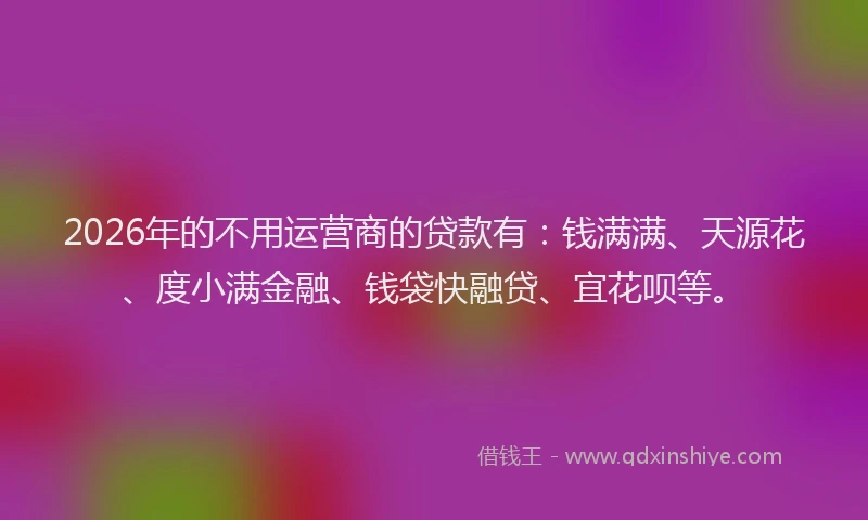 2026年的不用运营商的贷款有：钱满满、天源花、度小满金融、钱袋快融贷、宜花呗等。