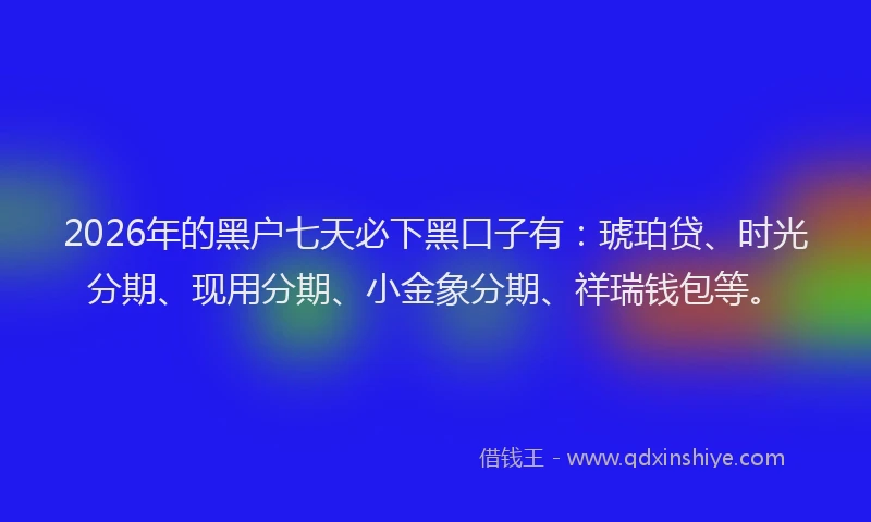 2026年的黑户七天必下黑口子有：琥珀贷、时光分期、现用分期、小金象分期、祥瑞钱包等。