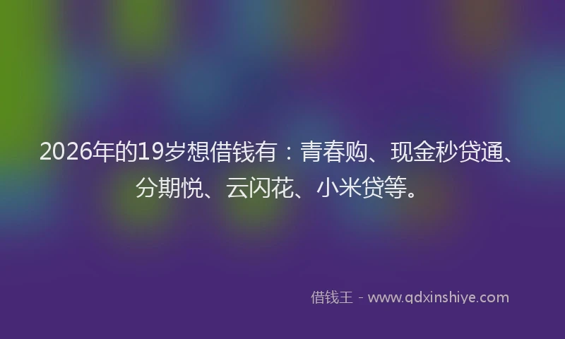 2026年的19岁想借钱有：青春购、现金秒贷通、分期悦、云闪花、小米贷等。