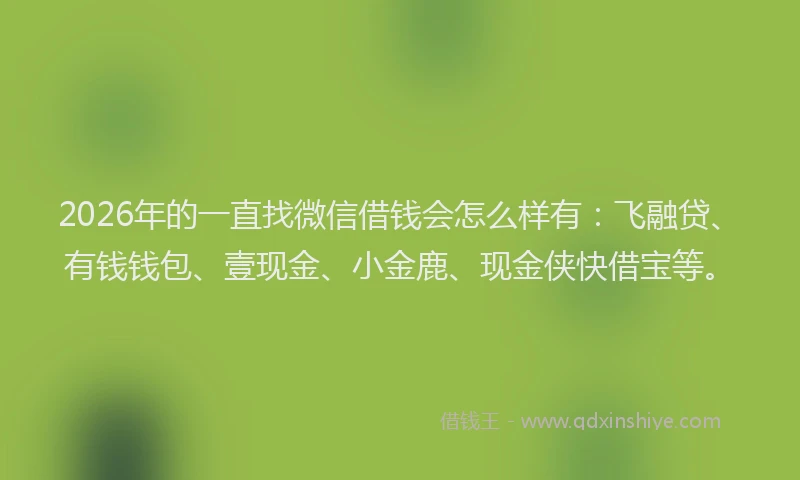2026年的一直找微信借钱会怎么样有：飞融贷、有钱钱包、壹现金、小金鹿、现金侠快借宝等。