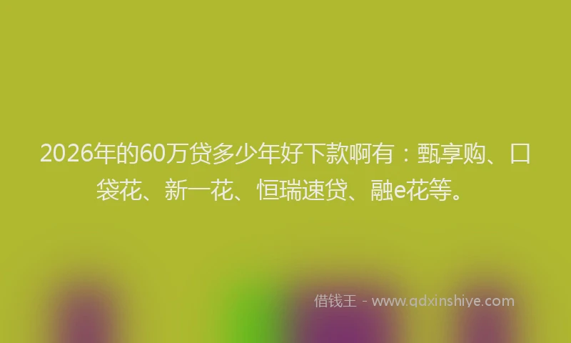 2026年的60万贷多少年好下款啊有：甄享购、口袋花、新一花、恒瑞速贷、融e花等。