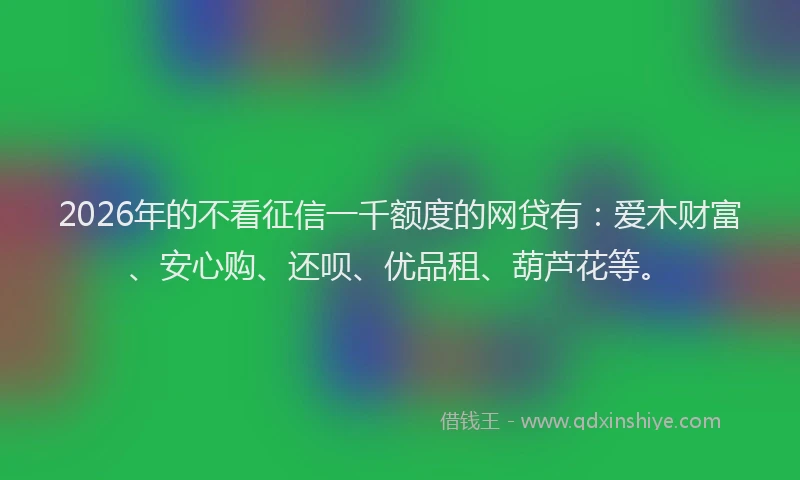 2026年的不看征信一千额度的网贷有：爱木财富、安心购、还呗、优品租、葫芦花等。