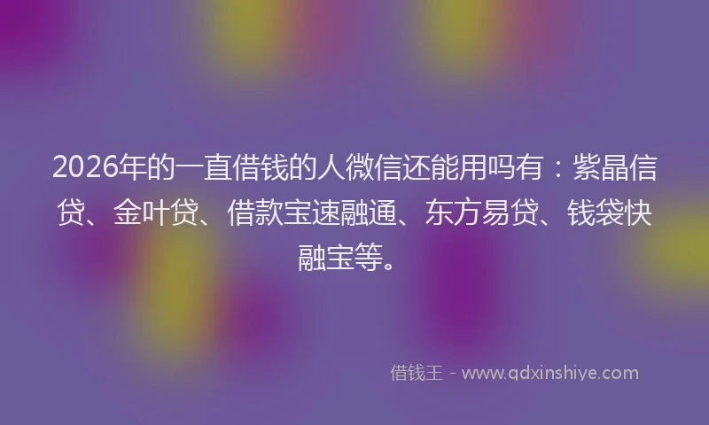 2026年的一直借钱的人微信还能用吗有：紫晶信贷、金叶贷、借款宝速融通、东方易贷、钱袋快融宝等。